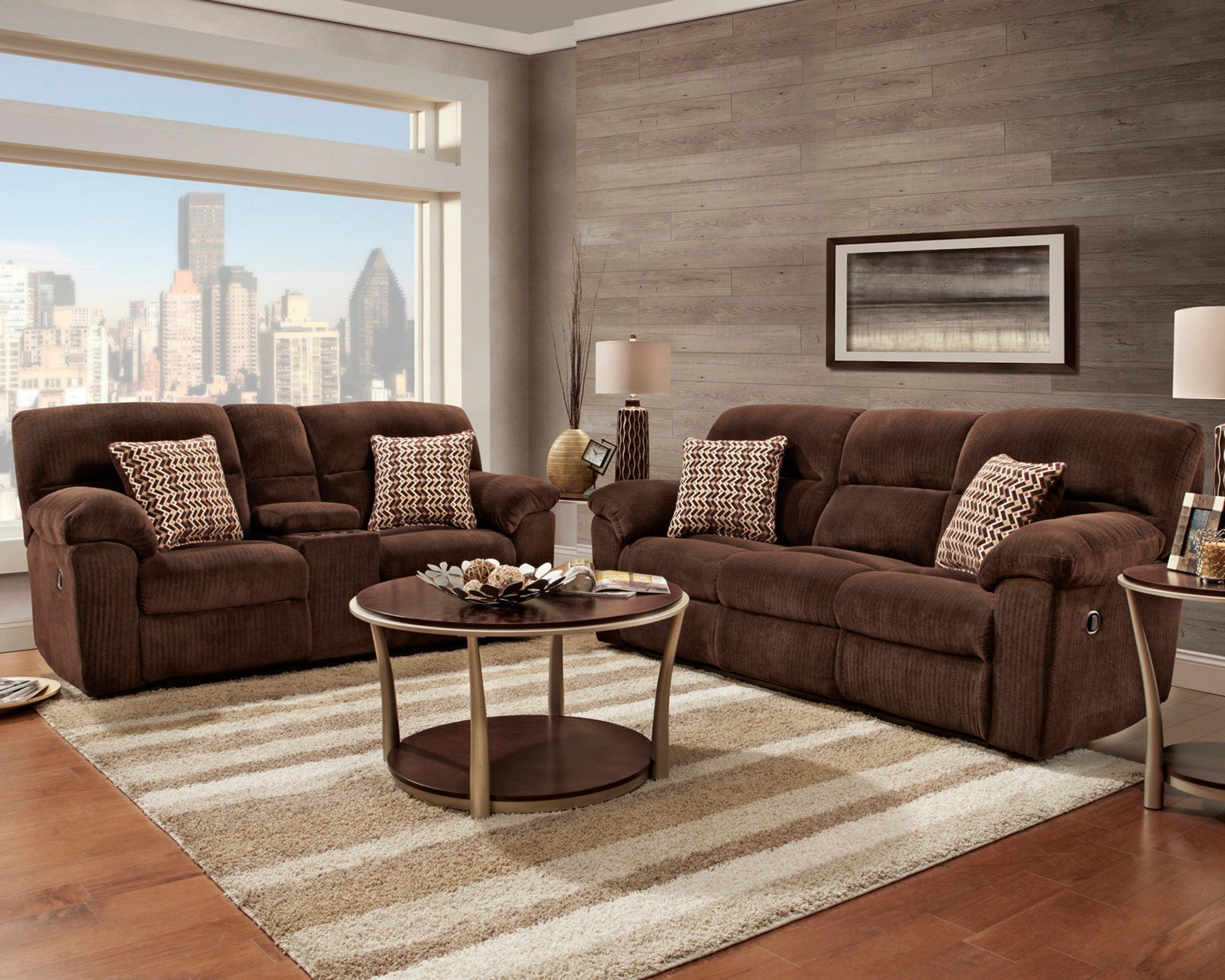 1400 Chevron Mink Reclining Sofa & Love
