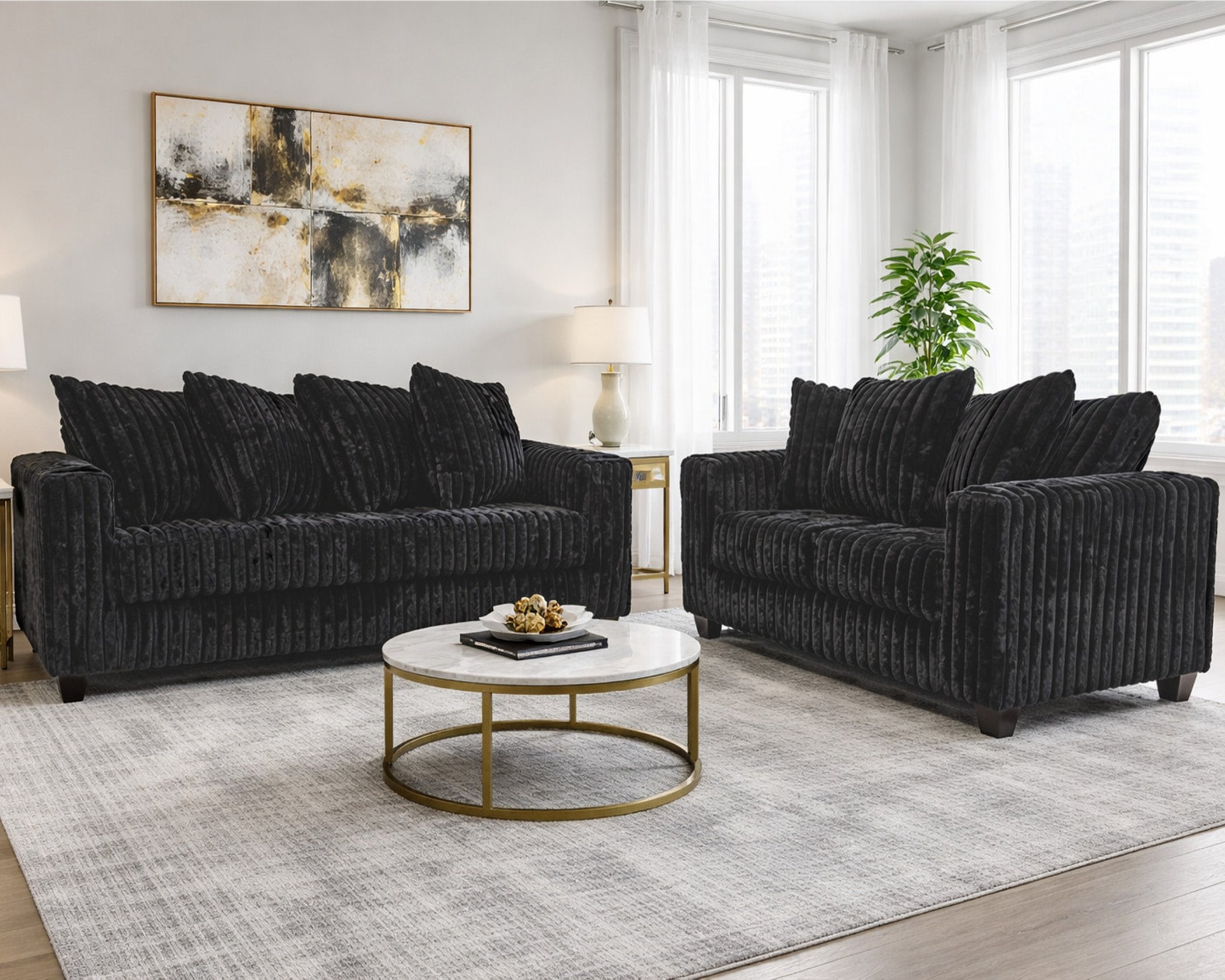 300 Hugo Black Sofa & Loveseat