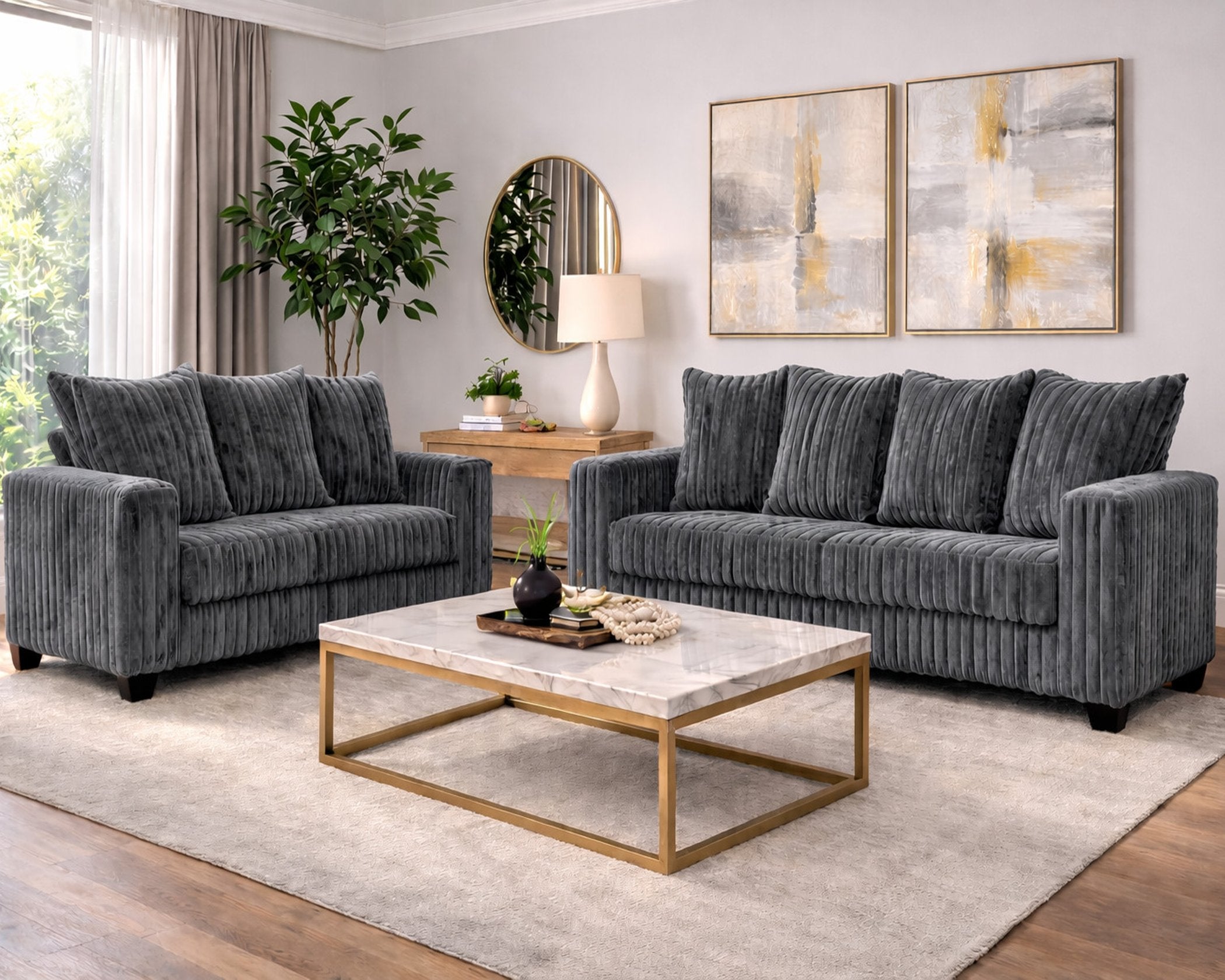 300 Hugo Grey Sofa & Love