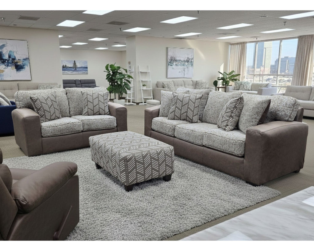 6100 Shearling Mocha Sofa, Love & Ottoman