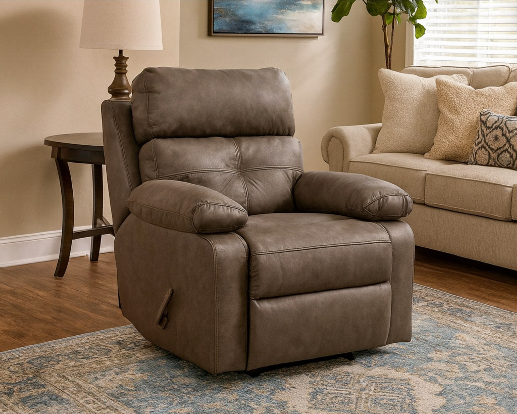 6100 Shearling Mocha Sofa, Love & Ottoman