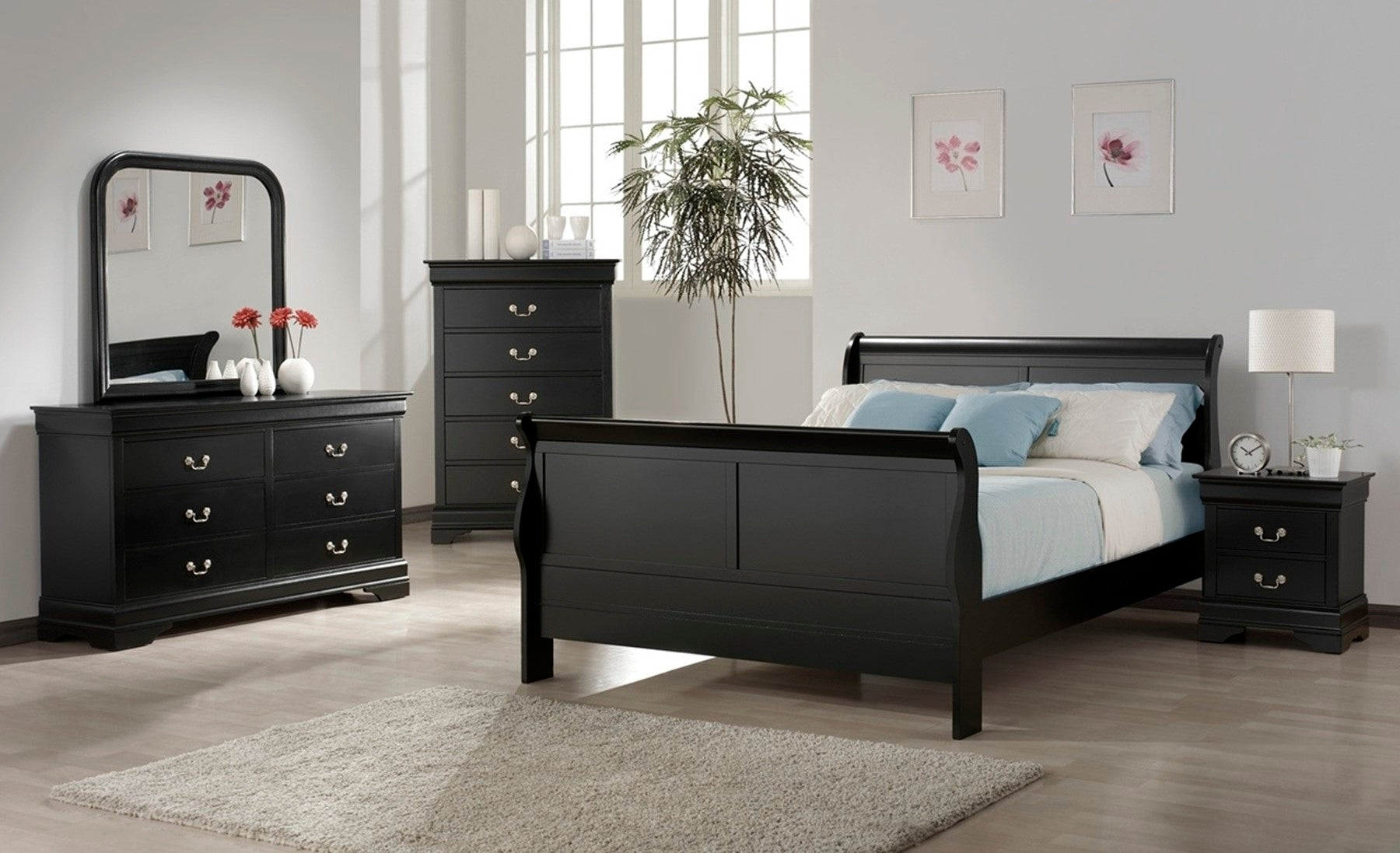 3950 Black Louis Philippe Bedroom Group - King, Queen, Full, Twin
