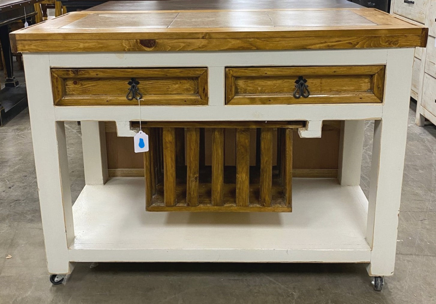 Tile Top Kitchen Cart Nogal-White