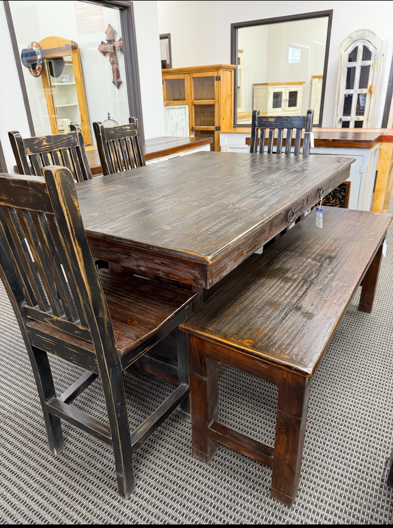 Sofia Counter Height Table Set - Black Walnut Distress