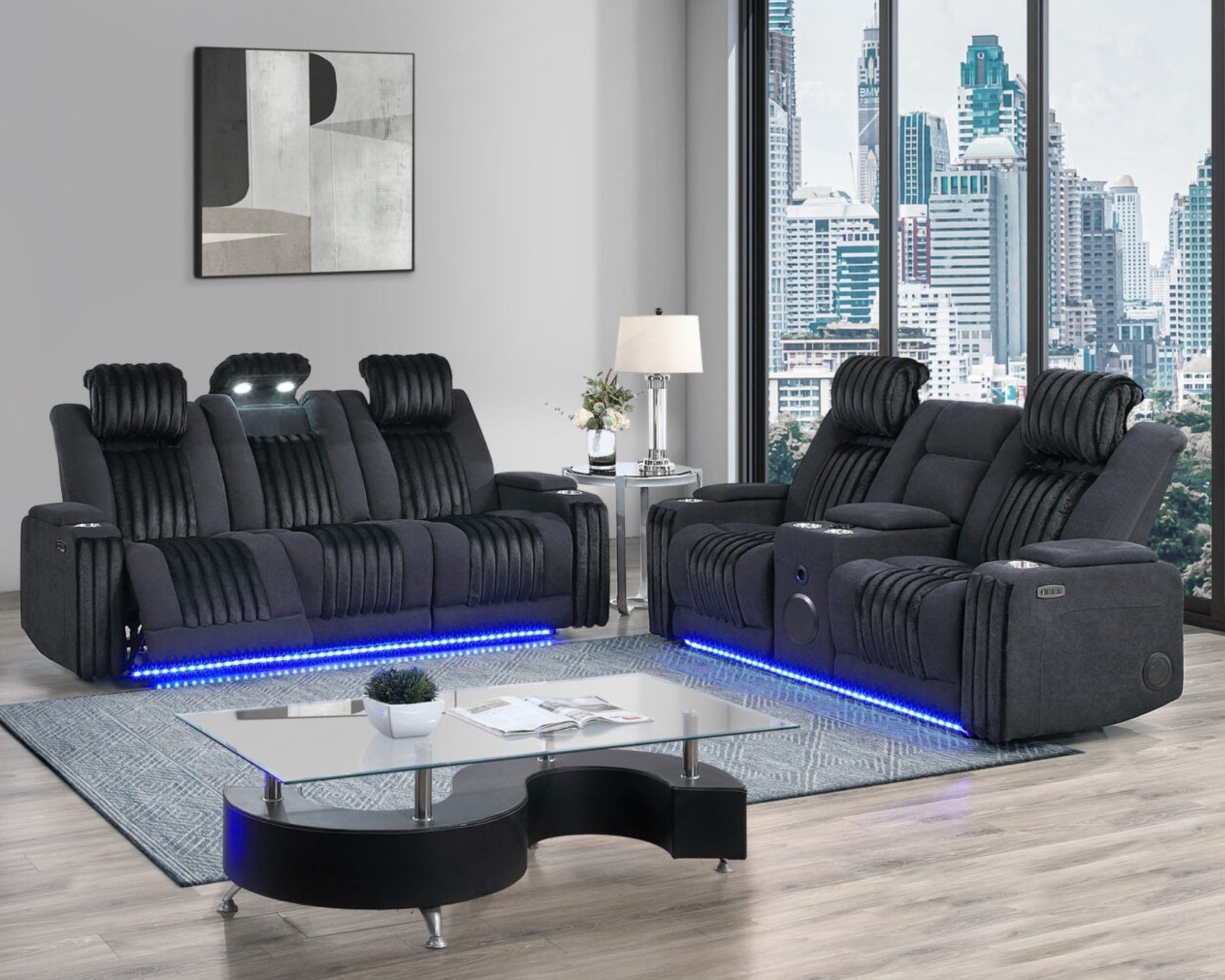 U8000 Black Transformer Power Reclining Sofa & Love